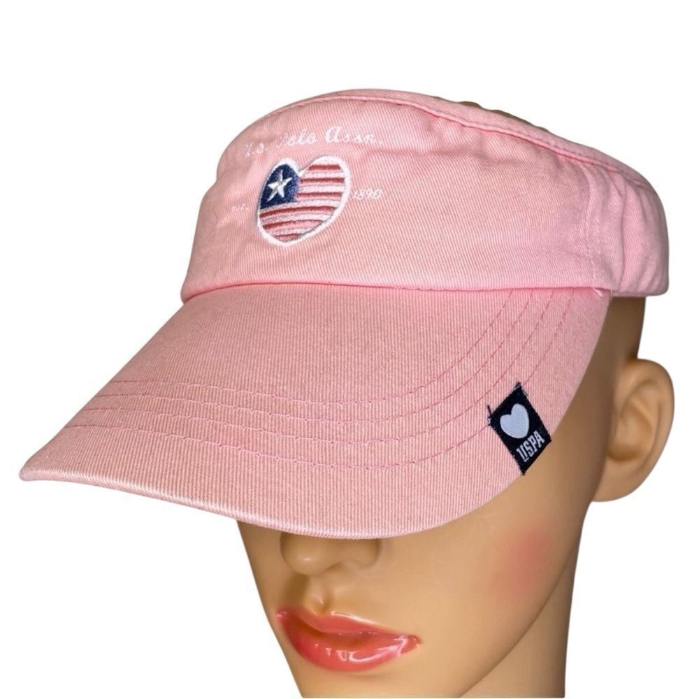 Vintage U. S. Polo Peach Adjustable Visor With Heart Shaped US Flag Emblem